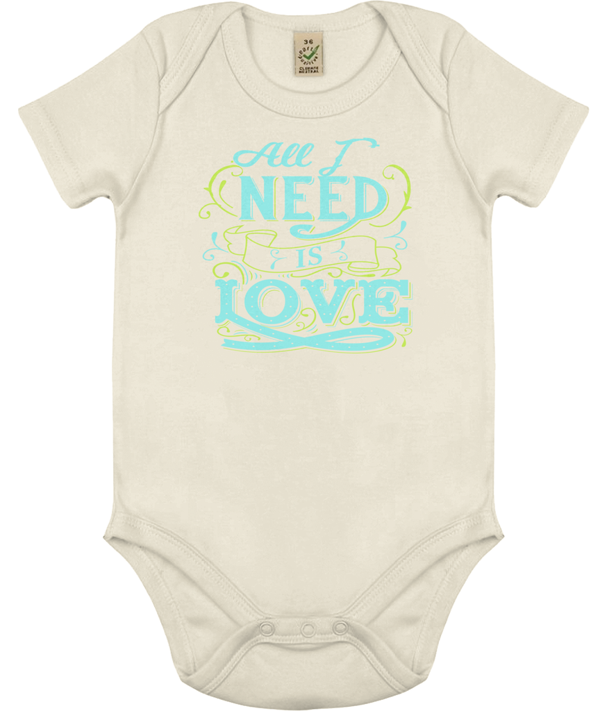 Body bébé bio avec logo "Tout ce qu'il me faut, c'est de l'amour" - motiVale Design