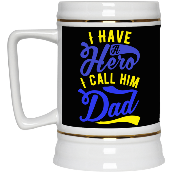 Chope  à bière avec logo "I have a hero i call  him dad" - motiVale Design