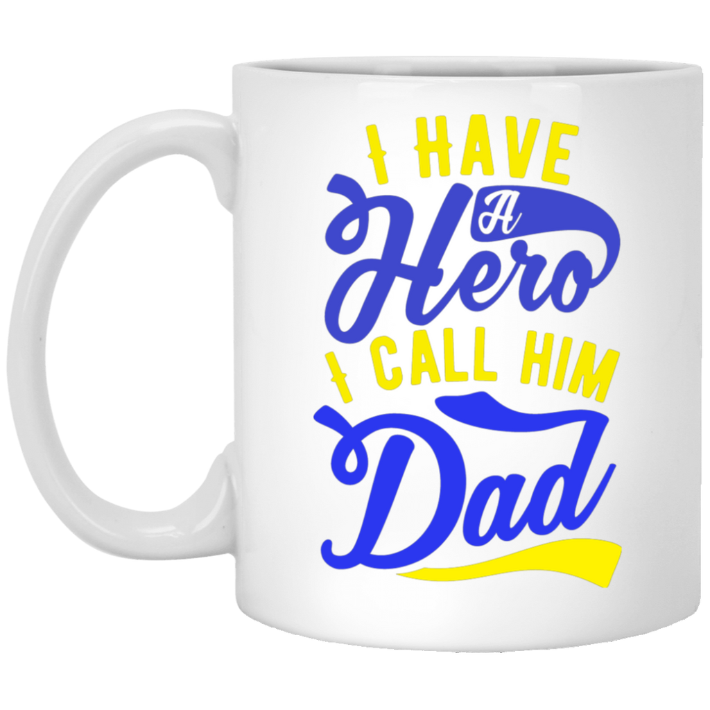 Mug coloré avec logo "I have a hero, i call him dad" - motiVale Design