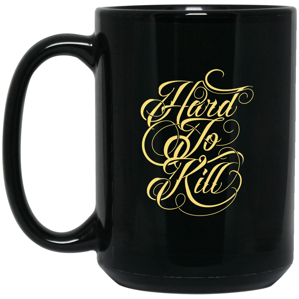 Mug Noir élégant avec logo Doré "Hard to kill" - motiVale Design