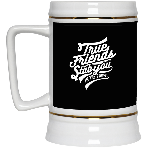 Chope à bière avec logo original "true friends stab you in the front" - motiVale Design